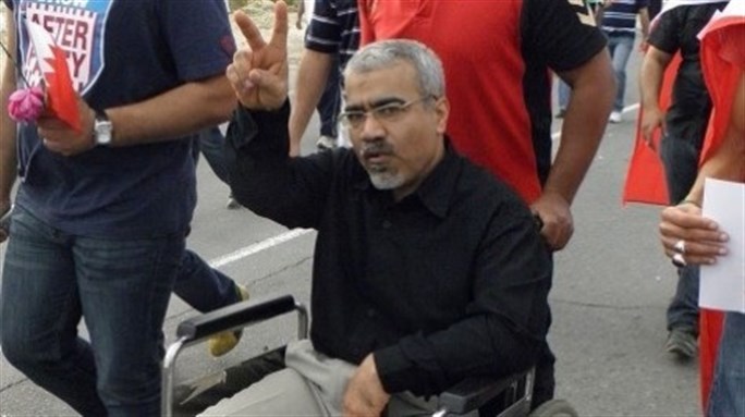 [Dr. Abduljalil Al-Singace, a prisoner of conscience and a member of the Bahrain 13. Image from the Gulf Center for Human Rights.]