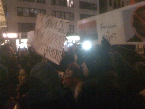 Protest in front of the Egyptian Mission, New York City [Photo by Anthony Alessandrini]