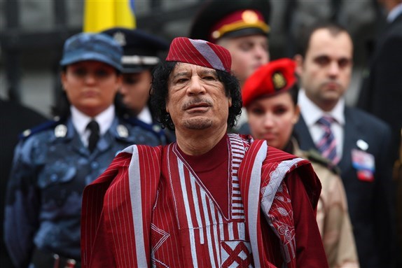 Muammar Gaddafi during a state visit to Ukraine (4 November 2008, Kyiv, Ukraine). Photo via Shutterstock.