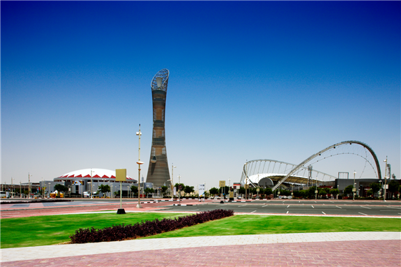 The Khalifa International Stadium in Doha, Qatar. The stadium will play a central role in the 2022 FIFA World Cup. Photo via Shutterstock.