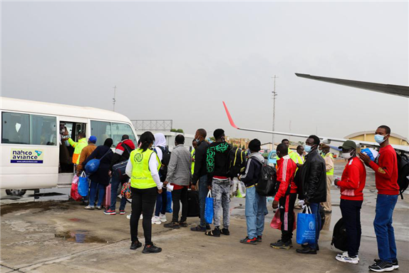 Nigerian migrants arrive safely at the Murtala Muhammed International Airport in Lagos Photo:  IOM / Stylia Kampani