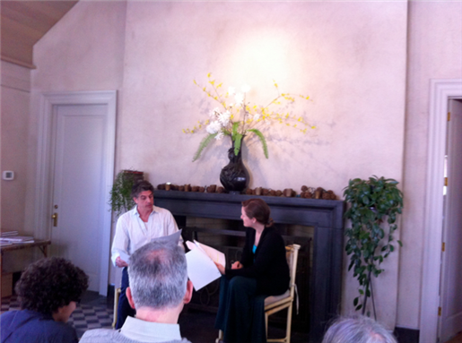 [Jimmy Whalen and Elizabeth Jernigan in a private reading of Peace, by Hanna Eady and Ed Mast. Photo by Ari Roth]