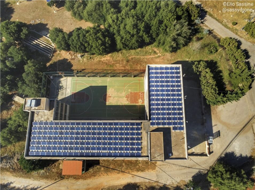 Photovoltaic system for the municipal production of Kfarmishki. Photograph by Elio Sassine, June 2020.