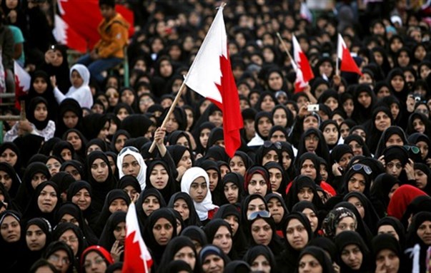 [Bahrain women protesting as part of the uprising. Image from latimes.com]